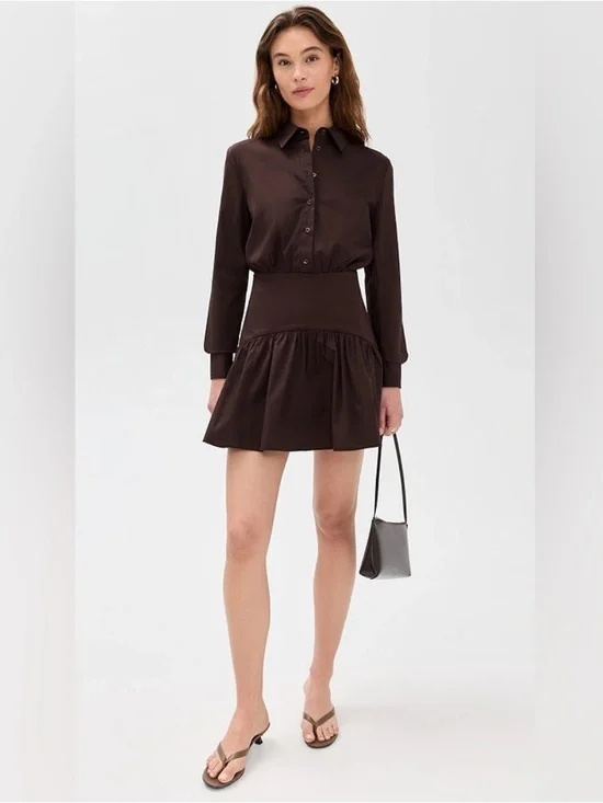 Staud Rocco Mini Dress in Earth Brown 2 - Picture 2 of 8